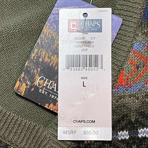 Large Green Chaps Sweater Vest with Orange/Blue Striped V-Neck NWT - Picture 4 of 7